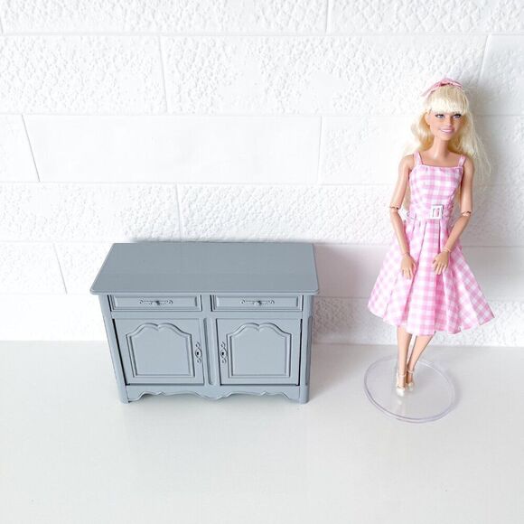 Barbie Miniature Dollhouse Gray French Cabinet Sideboard 1:6 Scale 3D Printed - Picture 6 of 6